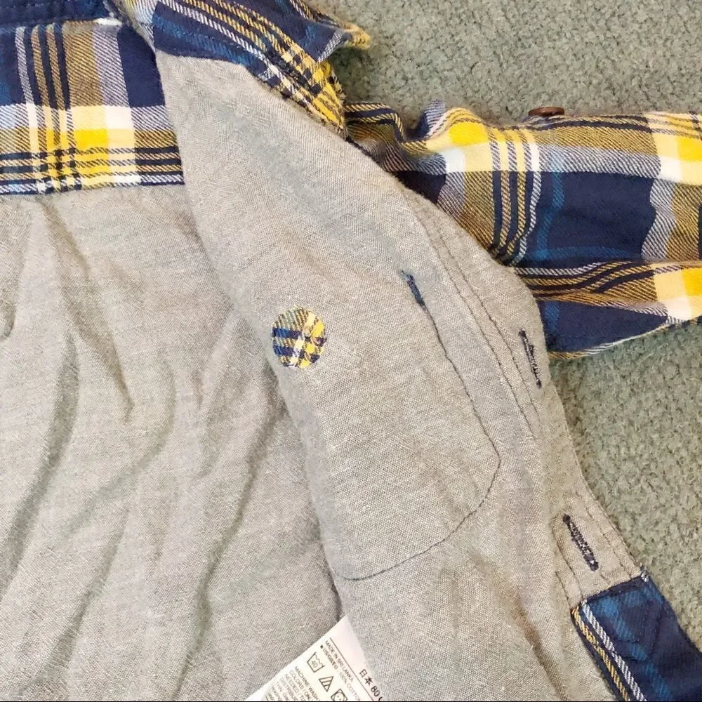 Baby Gap plaid shirt yellow blue and grey colors